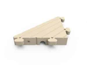 Close-up of a corner gusset fitting on a pond tank or container, showing structural support for secure water storage.